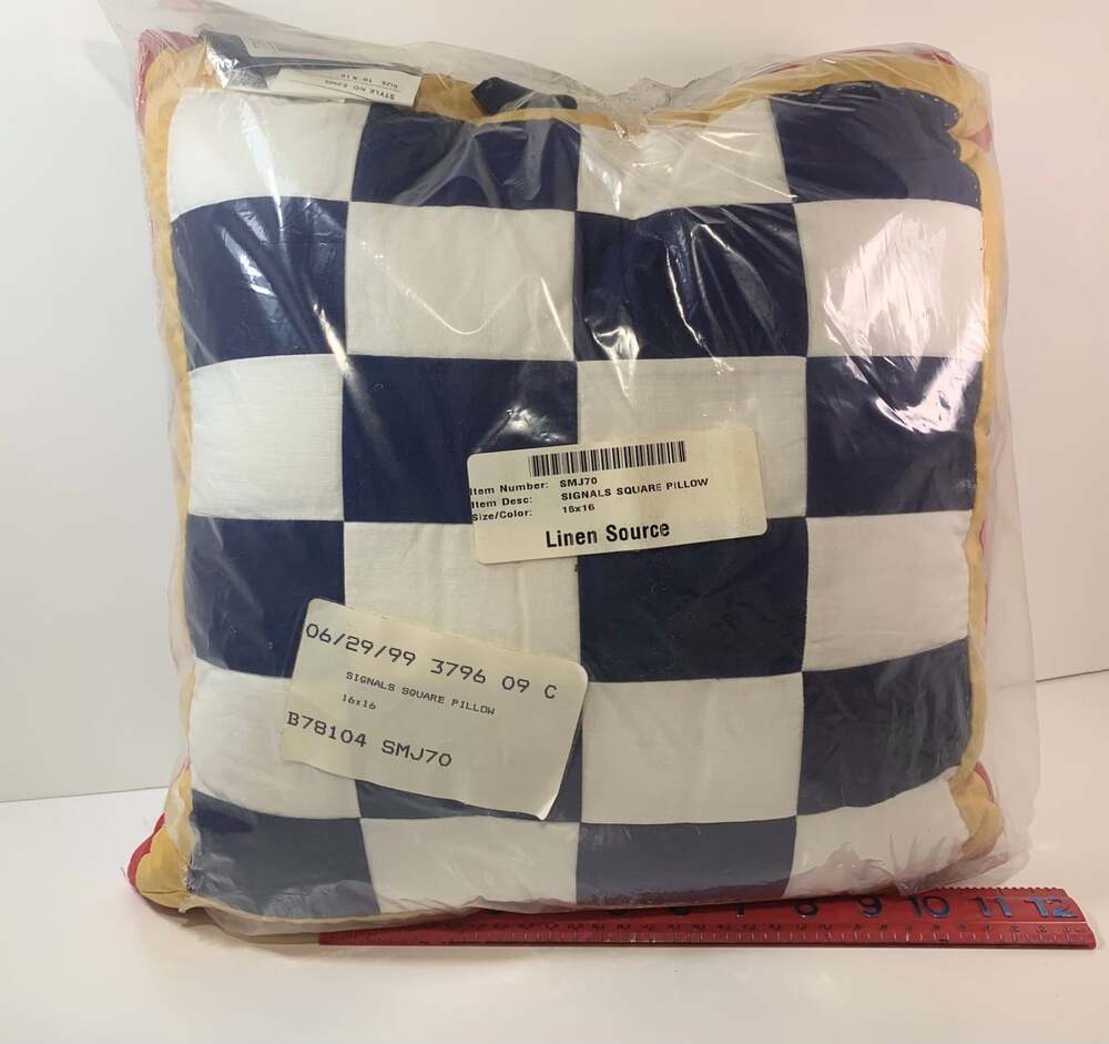 Nautica Throw Pillow blue and white checkered pattern with yellow,red border New